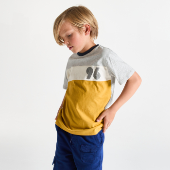 Boys' curry yellow colourblock short-sleeved T-shirt