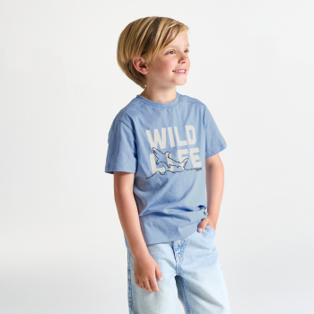 Boy's sky blue slogan T-shirt with short sleeves