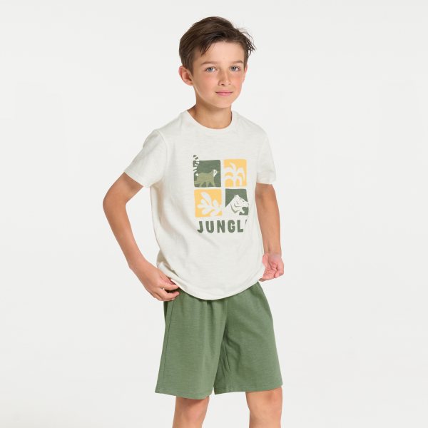 Boy's khaki green jersey 2-piece summer pyjamas