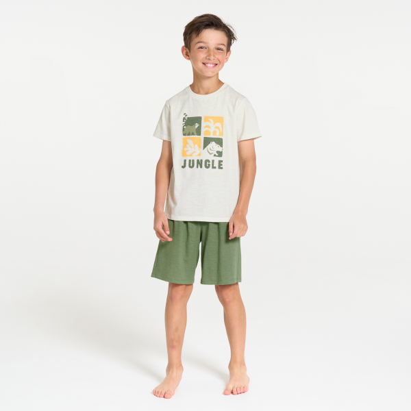 Boy's khaki green jersey 2-piece summer pyjamas