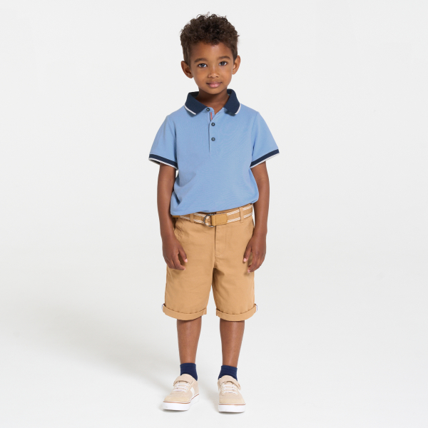 Boy's sky blue jersey piqué polo shirt with short sleeves