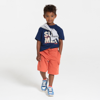 Boy's navy blue short-sleeve slogan T-shirt