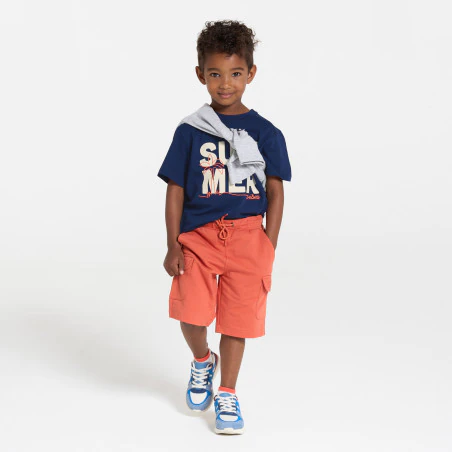 Boy's navy blue short-sleeve slogan T-shirt