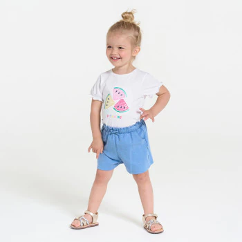 Baby girl's high-rise blue knit shorts