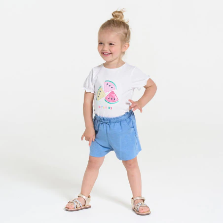 Baby girl's high-rise blue knit shorts