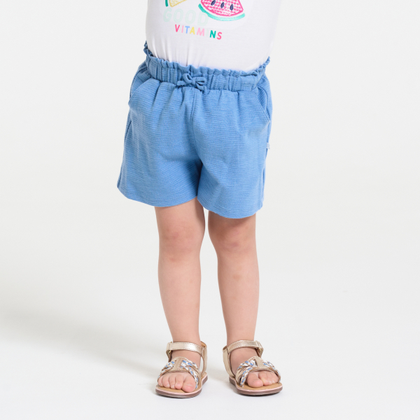 Baby girl's high-rise blue knit shorts