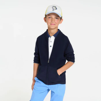 Long gilet col teddy bleu marine Garçon