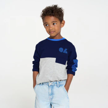 T-shirt manches longues colorblock gris Garçon