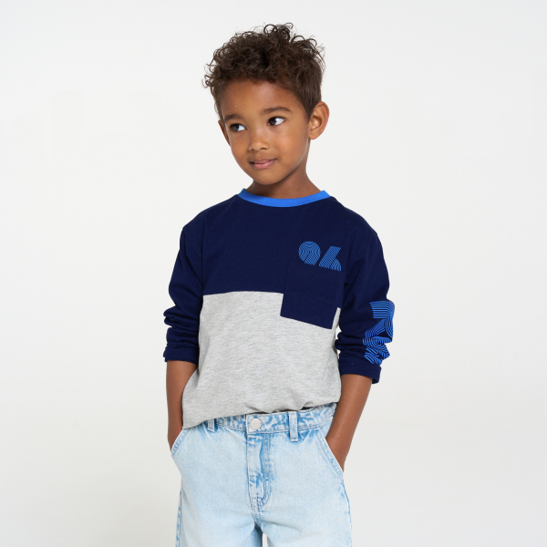 T-shirt manches longues colorblock gris Garçon
