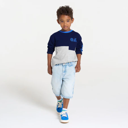 Boys' grey colourblock long-sleeve T-shirt