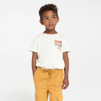 Boy's white short-sleeved T-shirt with falcon motif