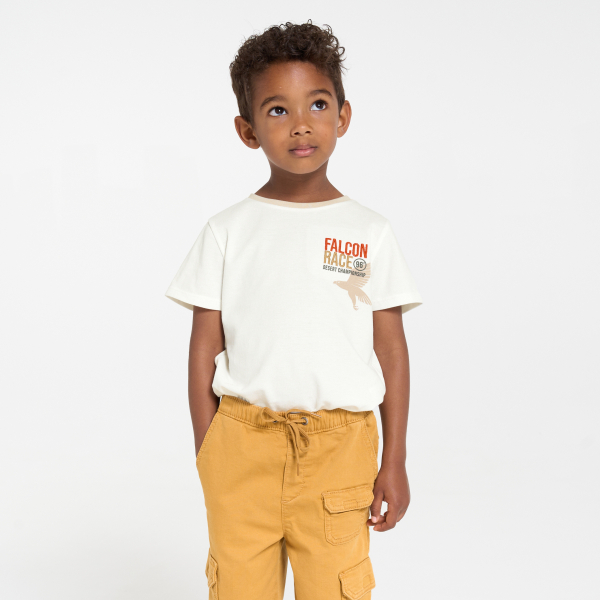T-shirt manches courtes motif faucon blanc Garçon