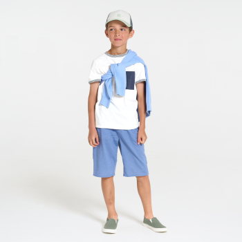 T-shirt rayé en jersey piqué blanc garçon