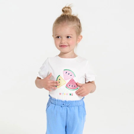 T-shirt sequins blanc bébé fille