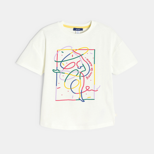 Girl's white short-sleeve T-shirt with slogan