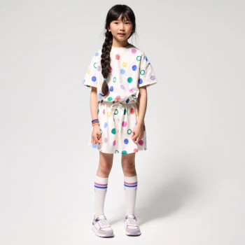 Girl's white polka dot T-shirt dress