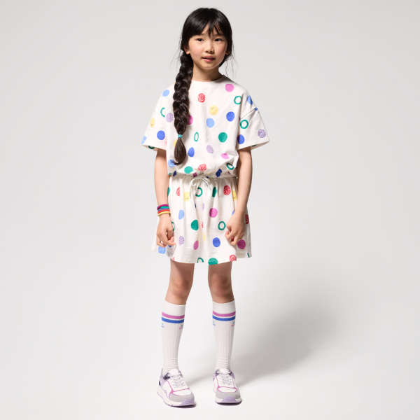 Robe-t-shirt à pois multicolore blanc Fille