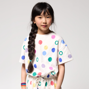 Girl's white polka dot T-shirt dress