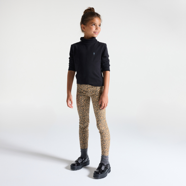 Girl's brown leopard print jersey leggings