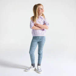 Girl's mauve short-sleeve sweatshirt with polo-shirt collar