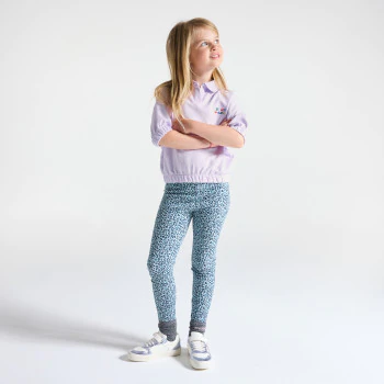 Girl's mauve short-sleeve sweatshirt with polo-shirt collar