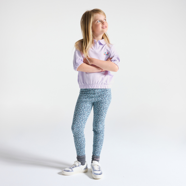 Girl's mauve short-sleeve sweatshirt with polo-shirt collar Girl's mauve short-sleeve sweatshirt with polo-shirt collar