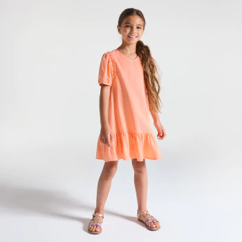 Robe unie à volants orange pastel Fille