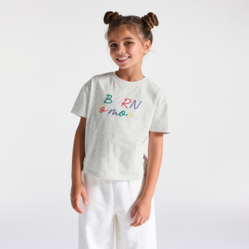Girl's grey marl slogan T-shirt