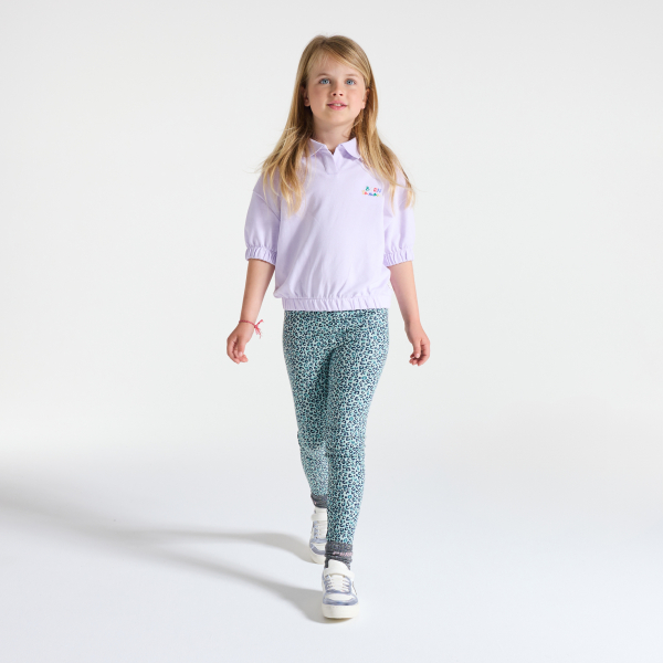 Leggings longs léopard en jersey bleu Fille