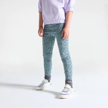 Girl's long blue leopard print jersey leggings