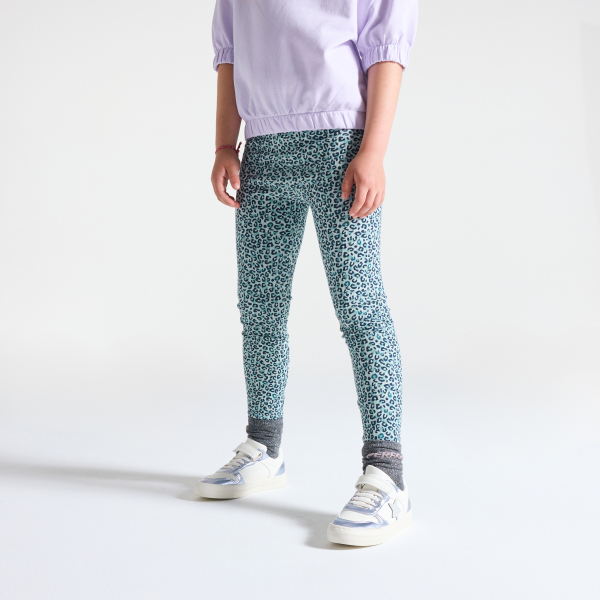 Leggings longs léopard en jersey bleu Fille