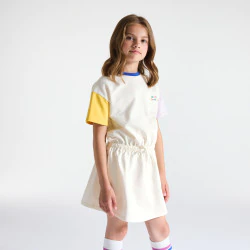 Girl's embroidered white slogan T-shirt dress