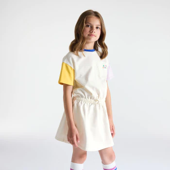 Girl's embroidered white slogan T-shirt dress