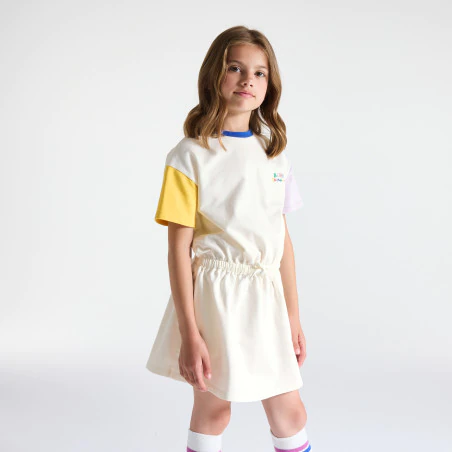 Girl's embroidered white slogan T-shirt dress