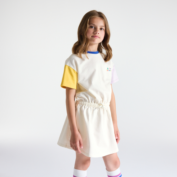 Robe-t-shirt à message brodé blanc Fille