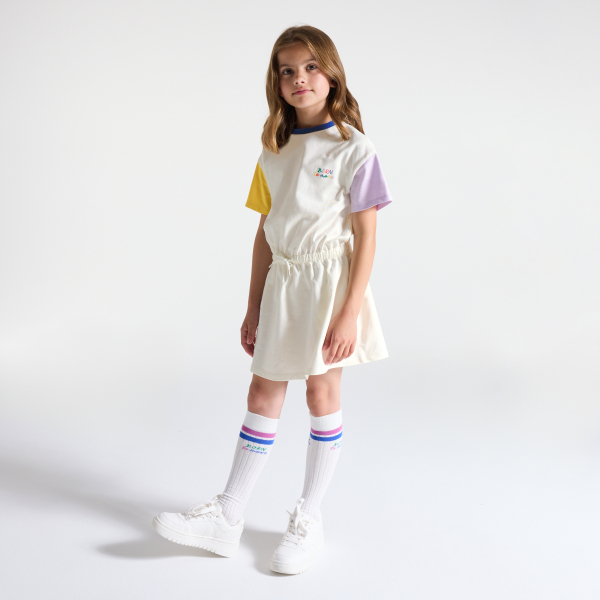 Girl's embroidered white slogan T-shirt dress