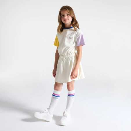 Girl's embroidered white slogan T-shirt dress