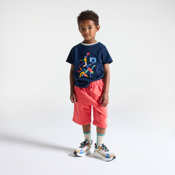 Boy's navy blue short-sleeve T-shirt with motif