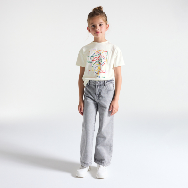 T-shirt manches courtes à message blanc Fille