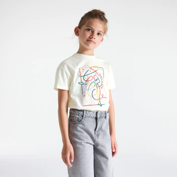 T-shirt manches courtes à message blanc Fille