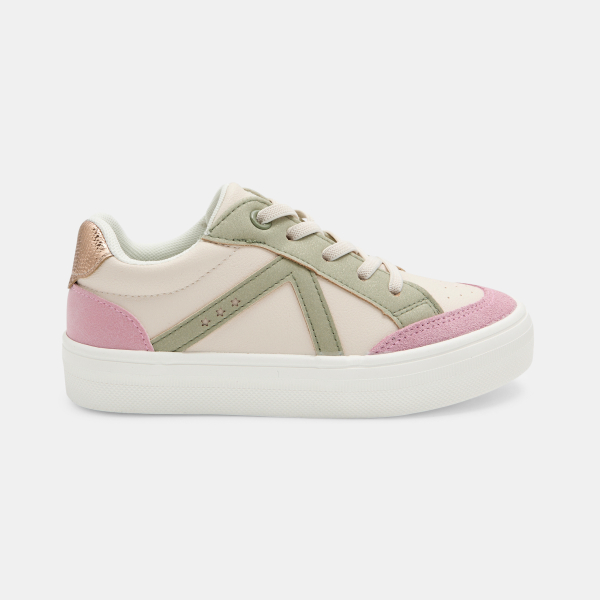 Girl's low-top pink and green streetwear trainers