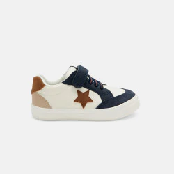 Baby boy's navy blue low-top leather trainers