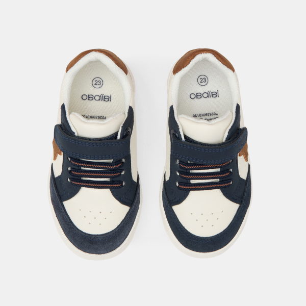 Baby boy's navy blue low-top leather trainers