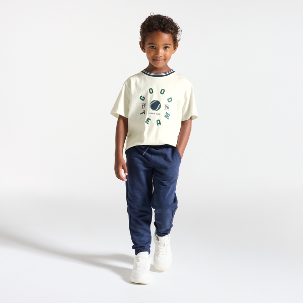 Boy's white slogan T-shirt with short sleeves