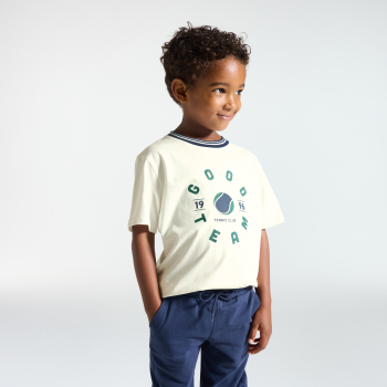Boy's white slogan T-shirt with short sleeves