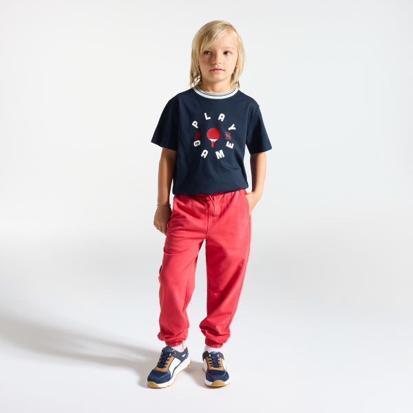 Boy's blue slogan T-shirt with short sleeves