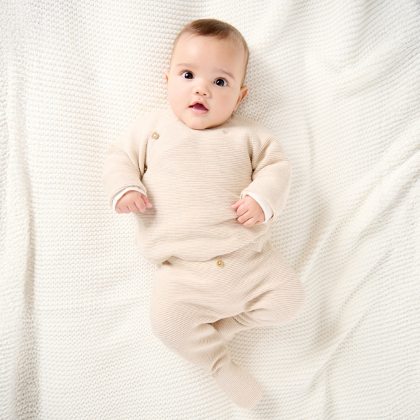Baby boy's wrap-around beige knitted jumper