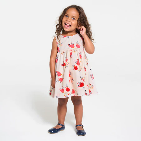Robe à bretelles gaufrée et bloomer rose bébé fille