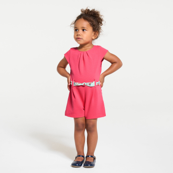 Baby girl's textured playsuit with floral belt