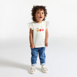 Baby girl's white fruit T-shirt with ruffles